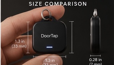 DoorTap tag size comparison: about 1.3 inches square